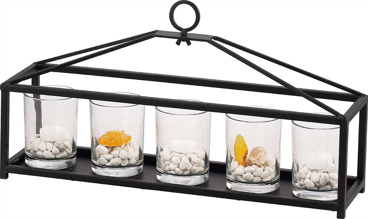 Diyas Home (DH) Athena 5 Candle Holder Small Black/Clear Glass Art
