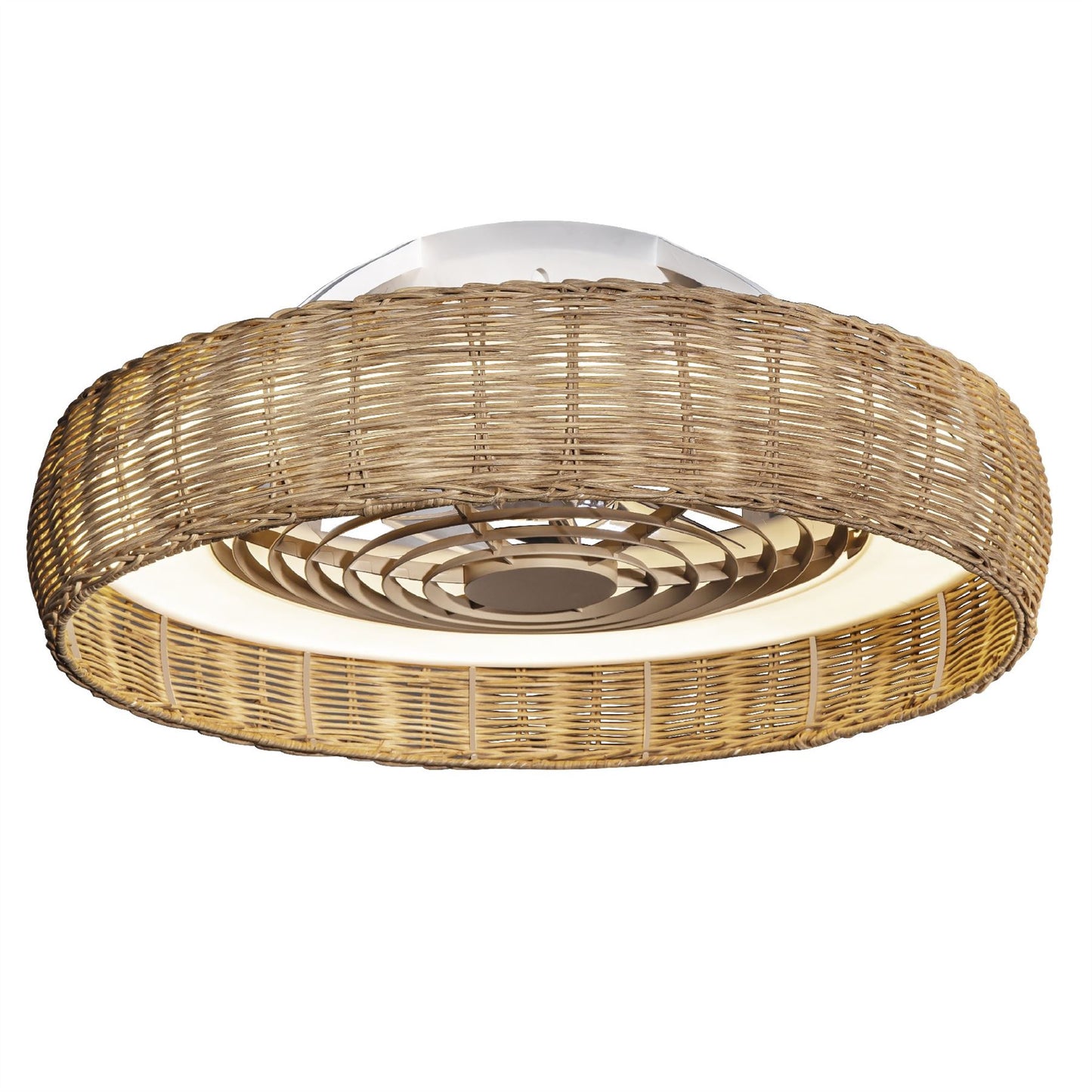 Kilimanjaro 65cm 70W LED Dimmable Ceiling Light With 35W DC Reversible Fan c/w Remote Control, 4200lm, Beige Rattan, 5yrs Wrnty