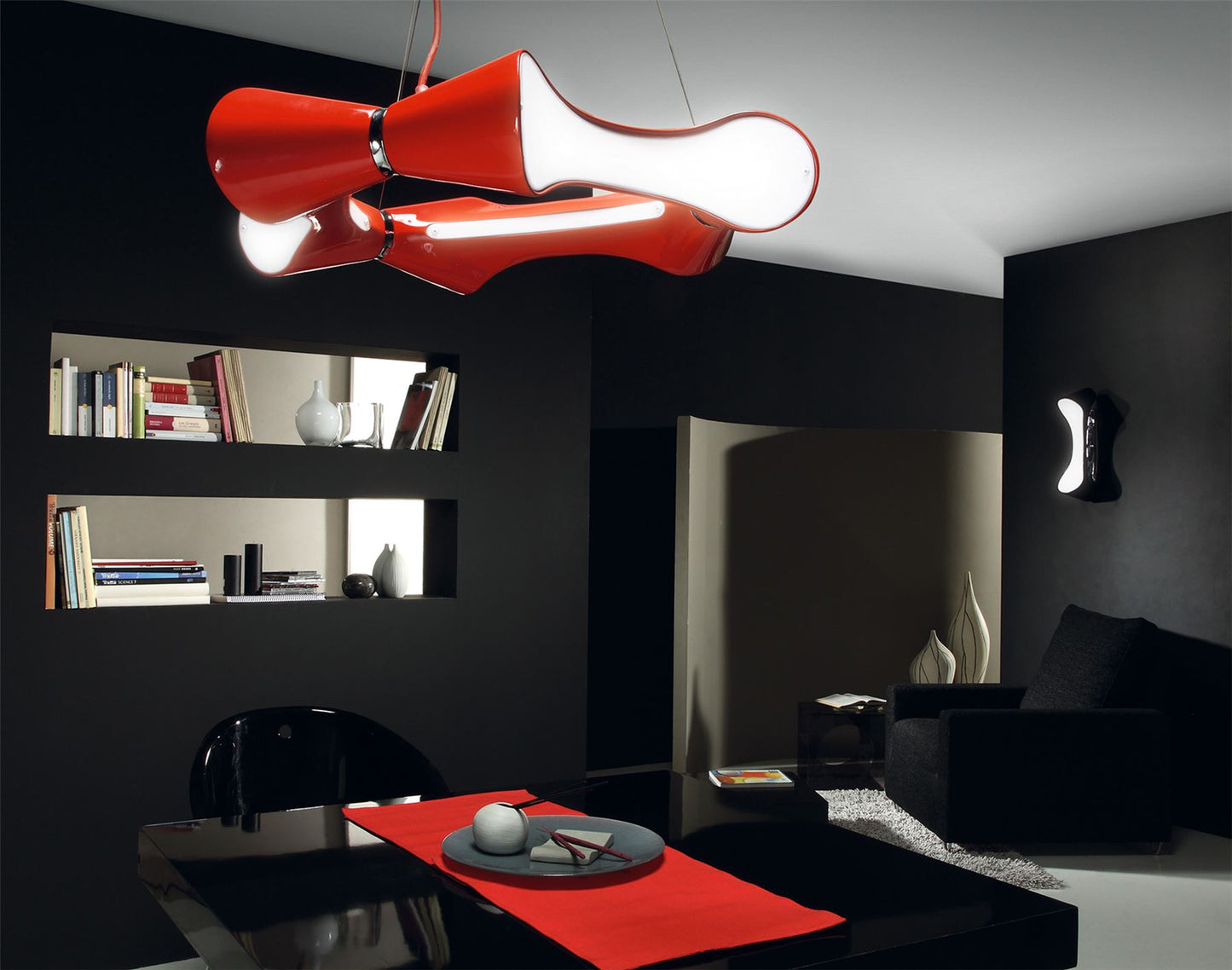 Mantra M1560 Ora Pendant 6 Flat Round Light E27, Gloss Red/White Acrylic/Polished Chrome