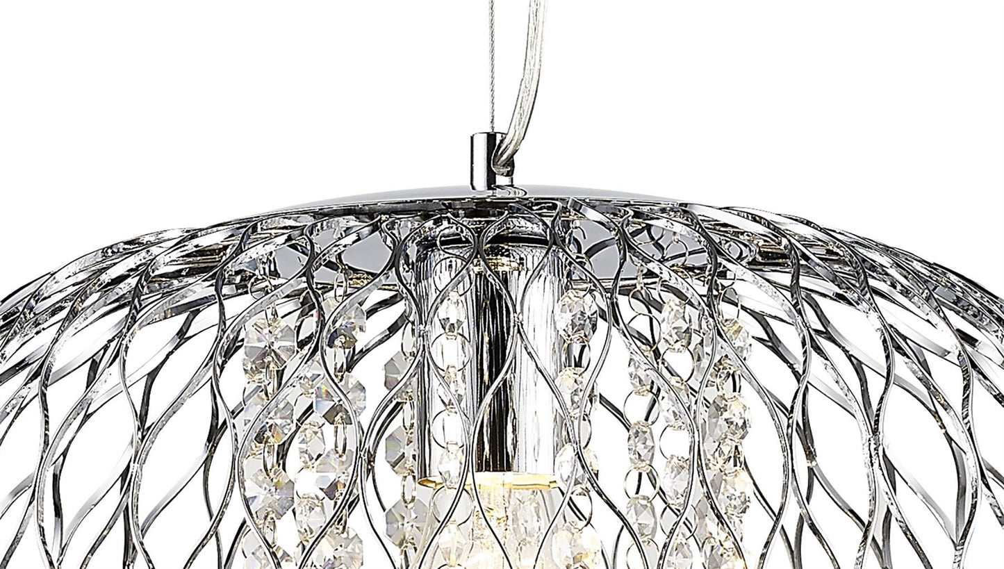Diyas Chelsie 38cm Large  1 Light E27 Polished Chrome/Clear Beaded Glass Ceiling Pendant Light Fitting