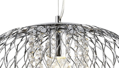 Diyas Chelsie 38cm Large  1 Light E27 Polished Chrome/Clear Beaded Glass Ceiling Pendant Light Fitting