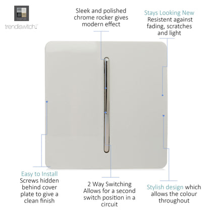 Trendi 1 Gang 2 Way Rocker Single Plate Tactile Light Switch Matt White - ART-SS2MWH