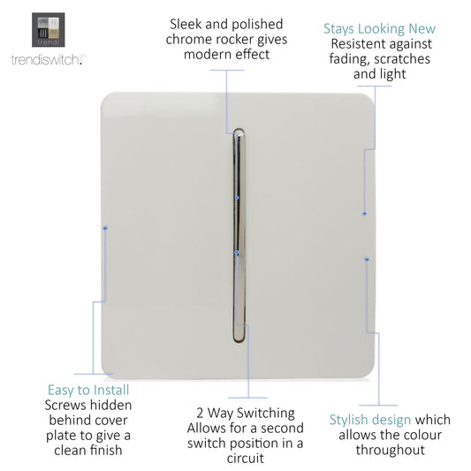 Trendi 1 Gang 2 Way Rocker Single Plate Tactile Light Switch Matt White - ART-SS2MWH