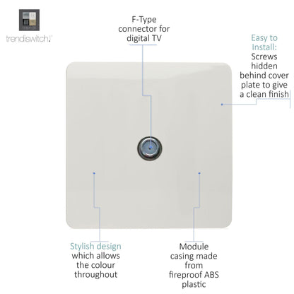 Trendi 1 Gang Modern Screwless Television Satellite Socket in White - ART-SATWH