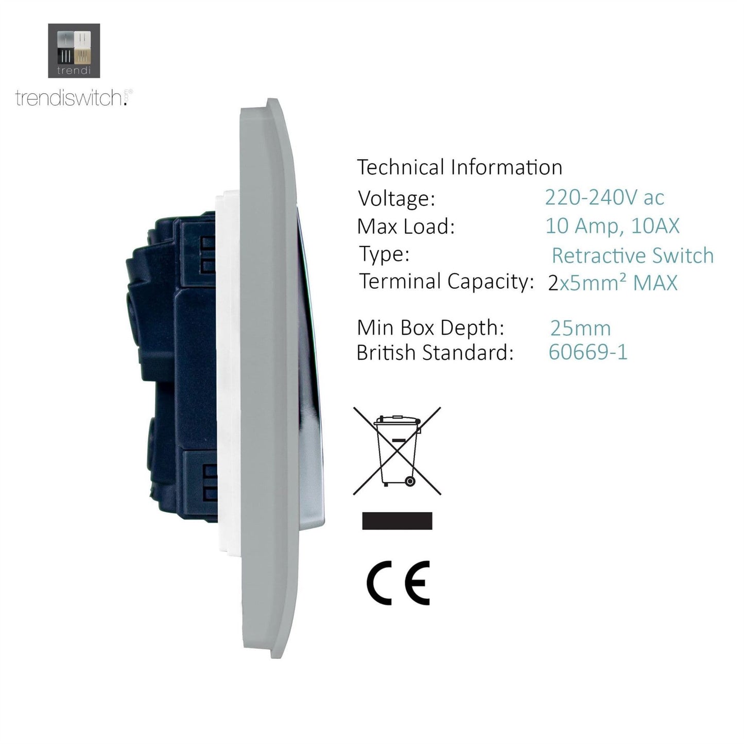 Trendi Artistic Modern Glossy Tactile Auto Retractive Door Bell Switch Stainless Steel