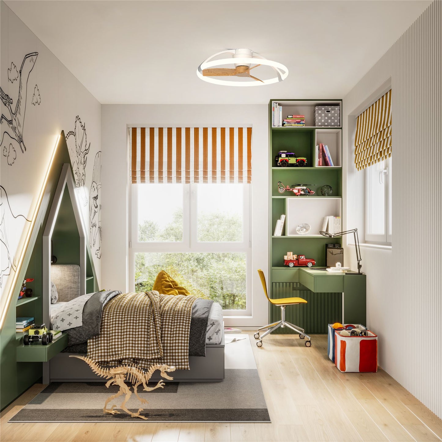 Nepal Mini 75cm 55W LED Dimmable Ceiling Light With Built-In 30W DC Reversible Fan, White/Wood, c/w Remote & APP Control, 5200lm