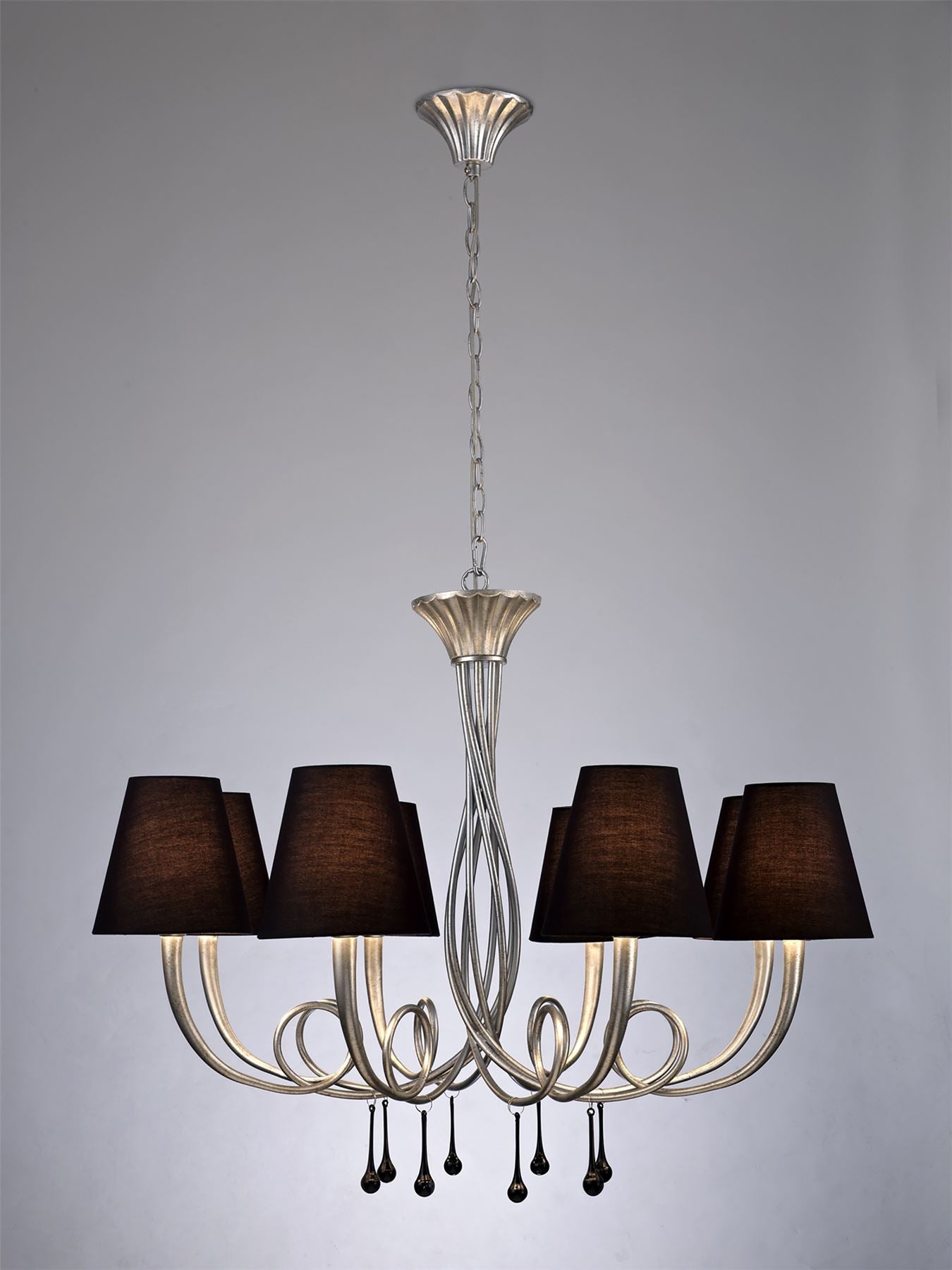Mantra M6207 Paola Pendant 95cm Round, 8 x E14 (Max 40W), Silver Painting, Black Shades