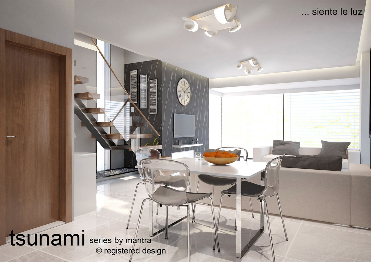 Mantra Tsunami 4 Light Square Ceiling Light, 48W LED, 3000K, 3600lm, Sand White, 3yrs Warranty