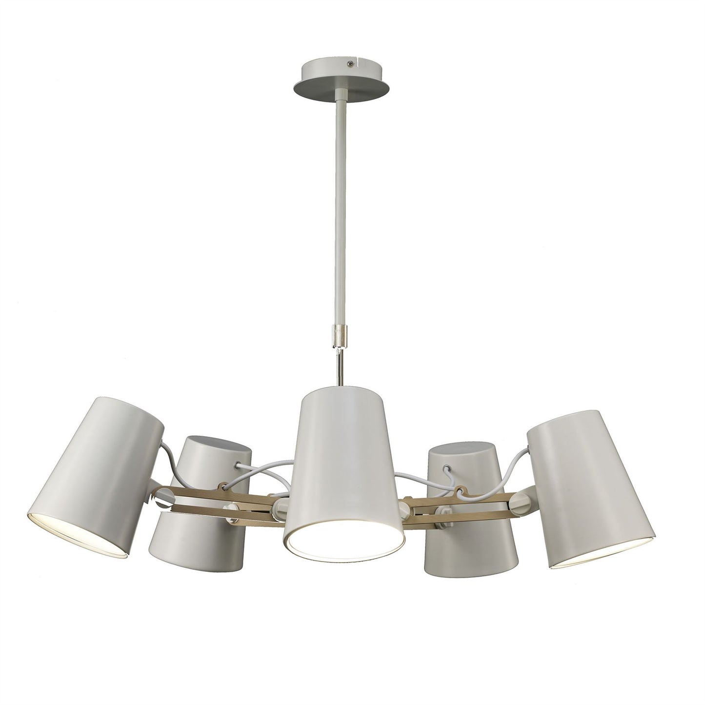 Mantra M3770 Looker Pendant 5 Light E27, Matt White/Beech