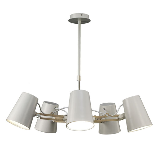 Mantra M3770 Looker Pendant 5 Light E27, Matt White/Beech