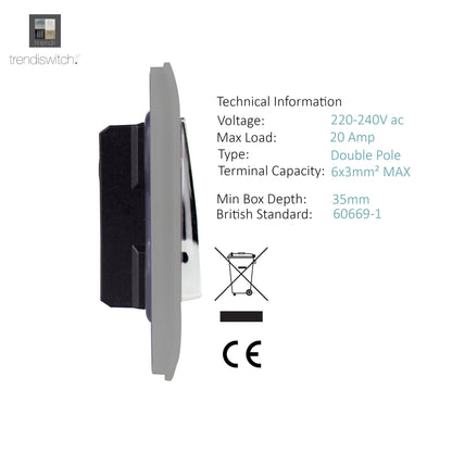 Trendi Artistic Modern Glossy 20 A Tactile Light Switch & Neon Insert Light Grey