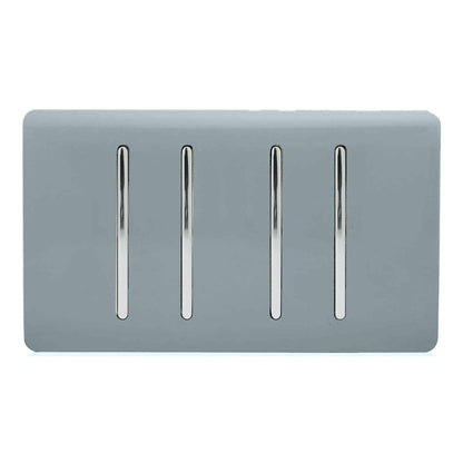 Trendi Artistic Modern Glossy 4 Gang 2 Way Rocker Double Plate Tactile Light Switch Cool Grey