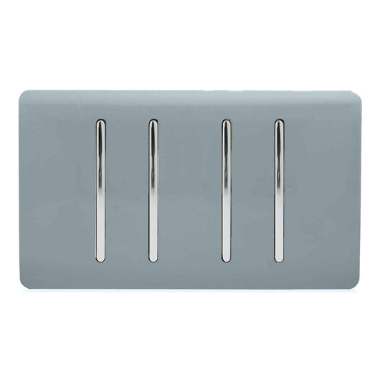 Trendi Artistic Modern Glossy 4 Gang 2 Way Rocker Double Plate Tactile Light Switch Cool Grey