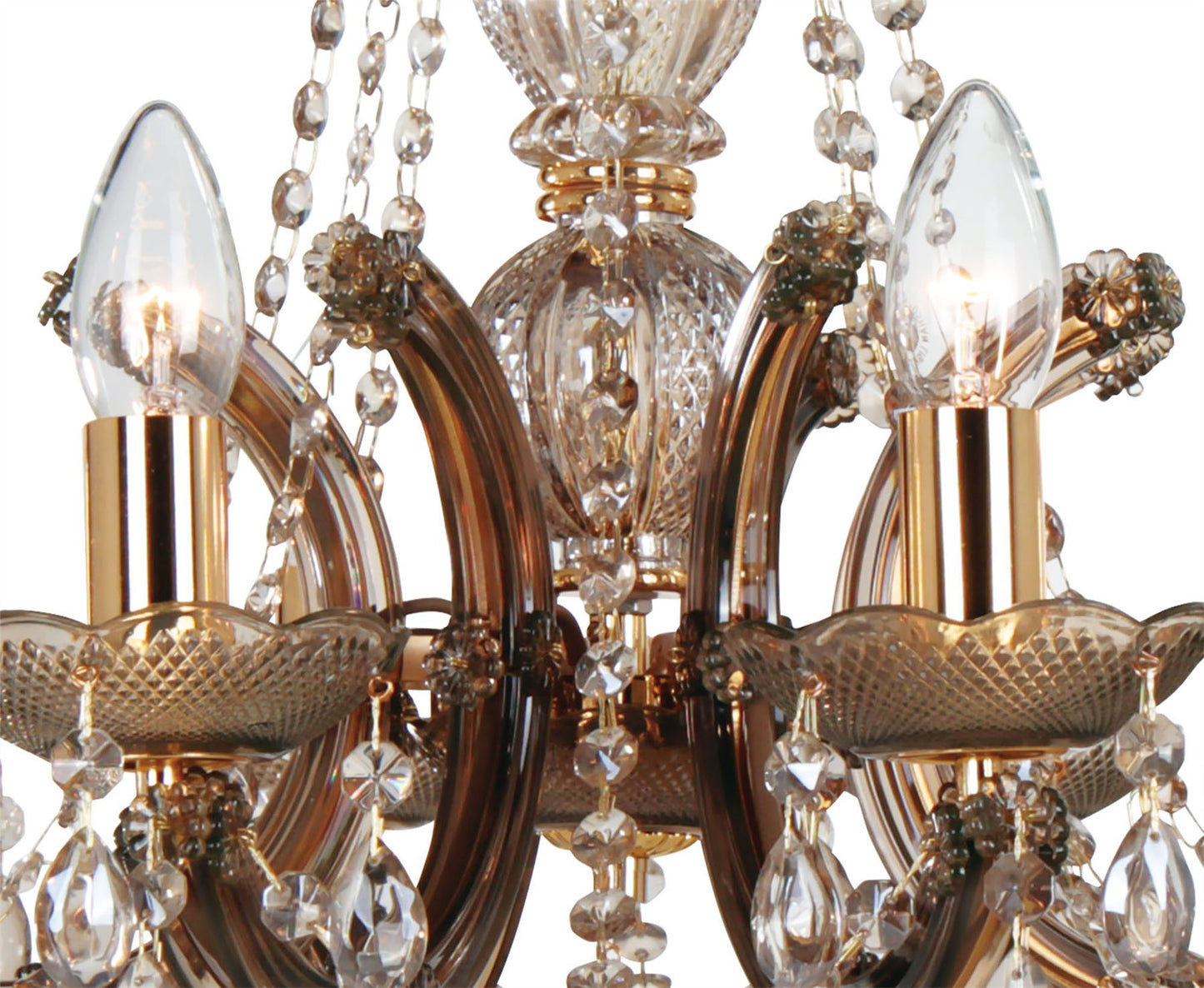 Deco Gabrielle Chandelier with Acrylic Sconce & Glass Droplets 8 Light E14 Mink Finish