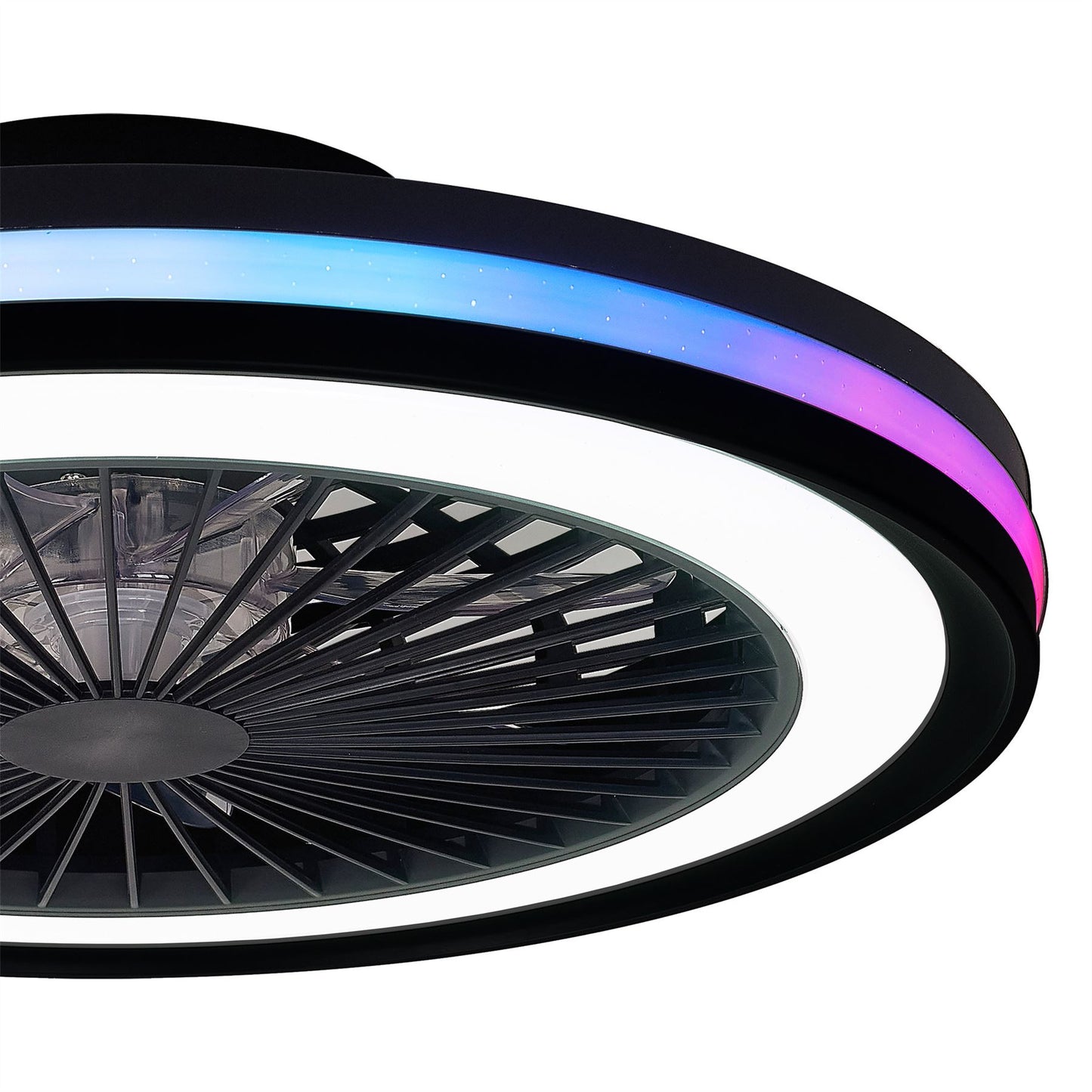 Gamer 47cm 40W LED Dimmable White/RGB Ceiling Light With Built-In 20W DC Reversible Fan, c/w Remote Control, 4200lm, Black