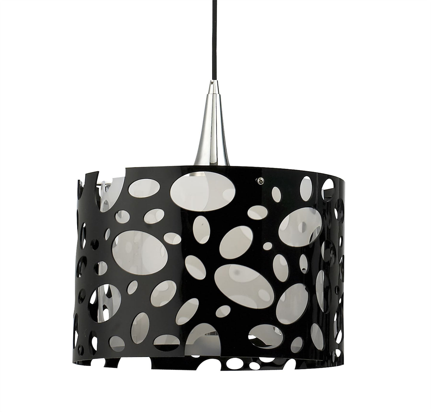 Mantra Lupin Linear Pendant 2 Light E27 Line, Gloss Black/White Acrylic/Polished Chrome, CFL Lamps INCLUDED