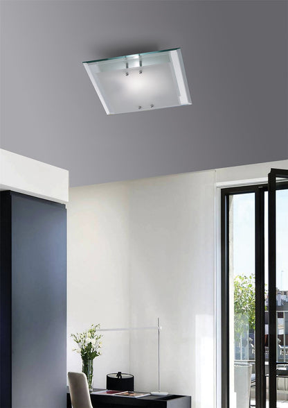 Deco Mira Ceiling Light, 350mm Square, 2 Light E27 Polished Chrome