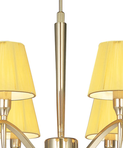 Mantra Siena 63cm Pendant Round 6 Light E14, Polished Brass with Amber Cream Shades and Clear Crystal