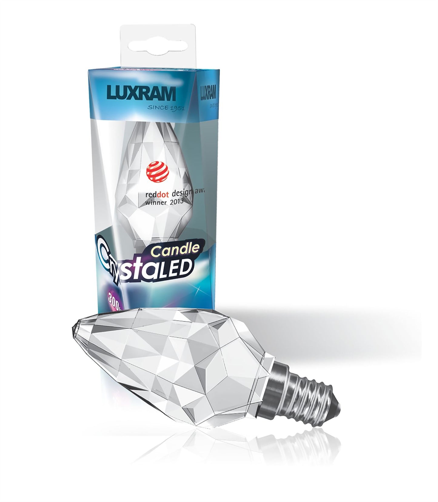 Luxram CrystaLED Candle E14 3W Warm White 3000K, 300lm, Clear Crystal Finish, 3yrs Warranty Crystal