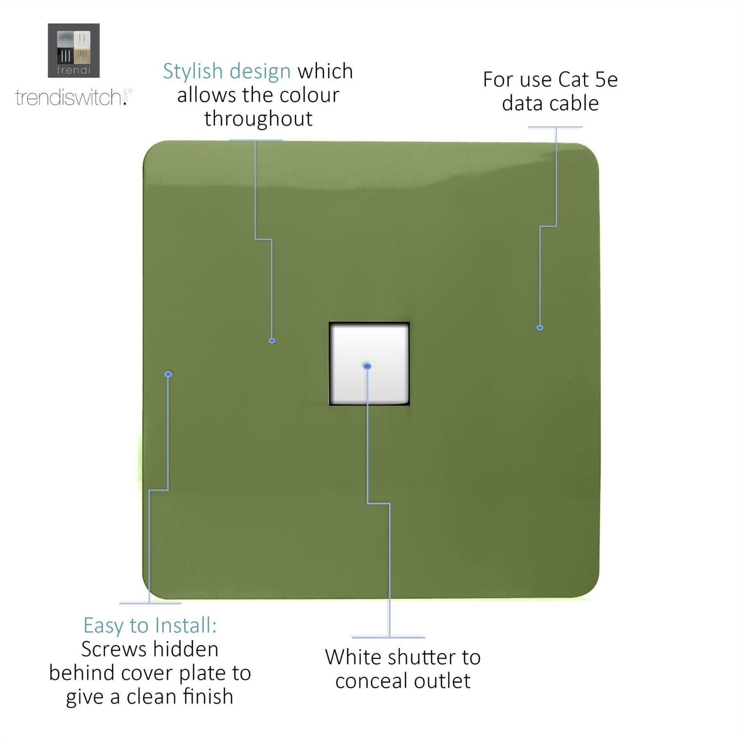 Trendi Artistic Modern Glossy Tactile RJ45 Cat 5e Ethernet Socket Moss Green
