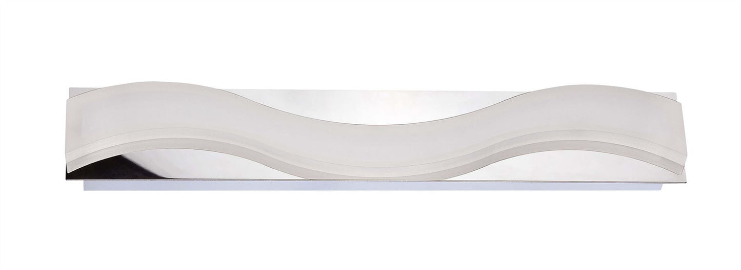 Mantra Fusion Ola Wall Light 7W LED Large Wave 3000K IP44, 630lm, Polished Chrome/Frosted Acrylic, 3yrs Warranty