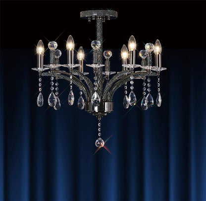 Diyas Fiore 62cm  6 Light E14 Black Chrome/Crystal Ceiling Pendant Light Fitting