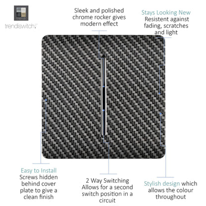 Trendi Switch 1 Gang 1 or 2 way Rocker Modern Designer Light Switch in Carbon Fibre