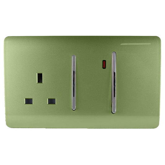 Trendi Artistic Modern Glossy 45 A Cooker Switch & Plug Socket Inc Neon Insert Moss Green