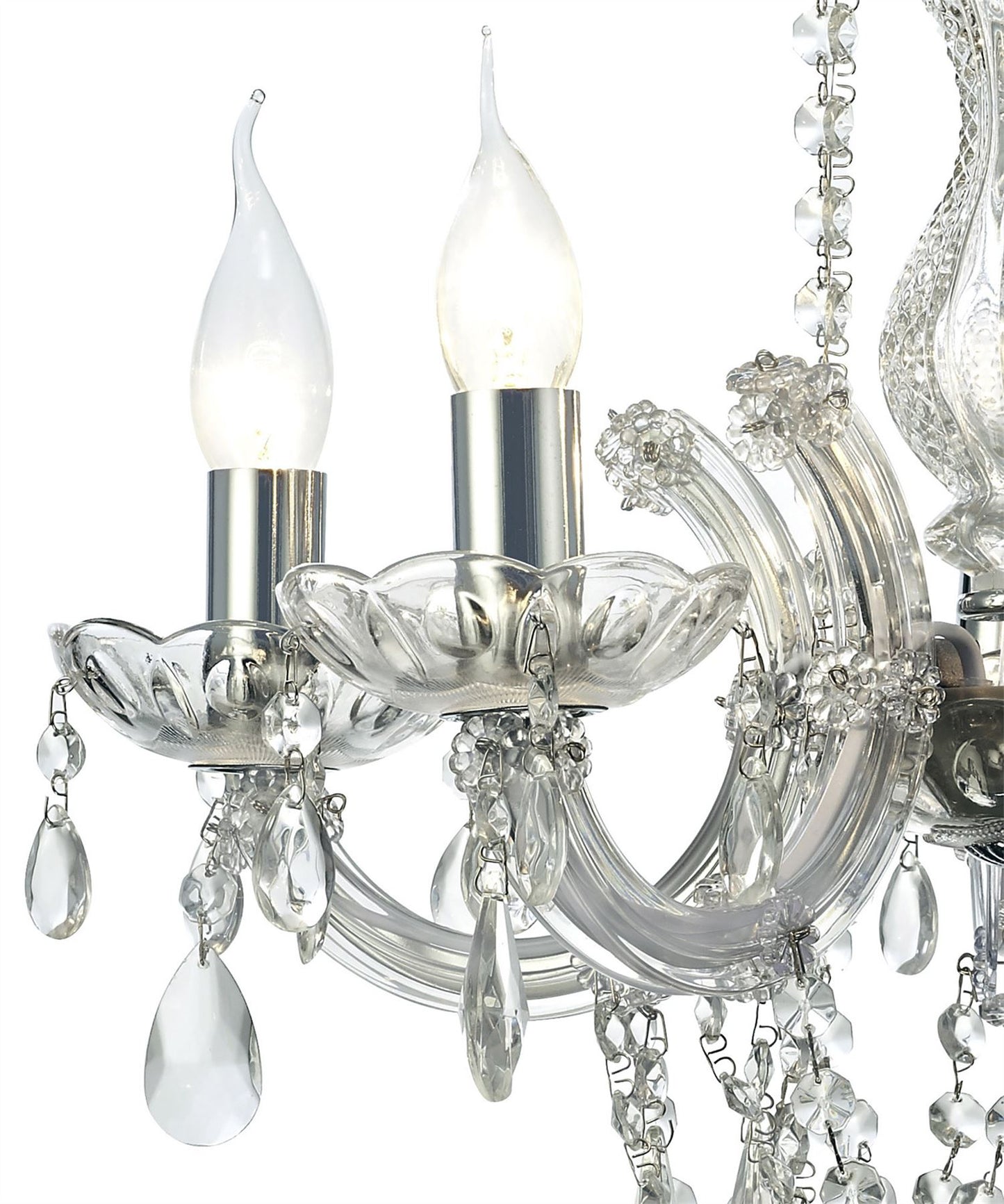 Deco Gabrielle Chandelier with Glass Sconce & Glass Droplets 5 Light E14 Polished Chrome Finish