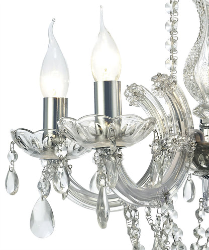 Deco Gabrielle Chandelier with Glass Sconce & Glass Droplets 5 Light E14 Polished Chrome Finish