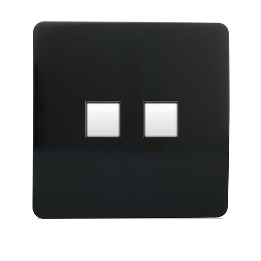 Trendi Switch 2 Gang RJ45 Cat 6 PC Ethernet & Modern Designer Telephone Slave Sockets -Piano Black