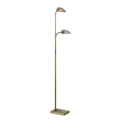 Diyas Ashton Floor Lamp 2 Light G9 Antique Brass/Crystal, NOT LED/CFL Compatible