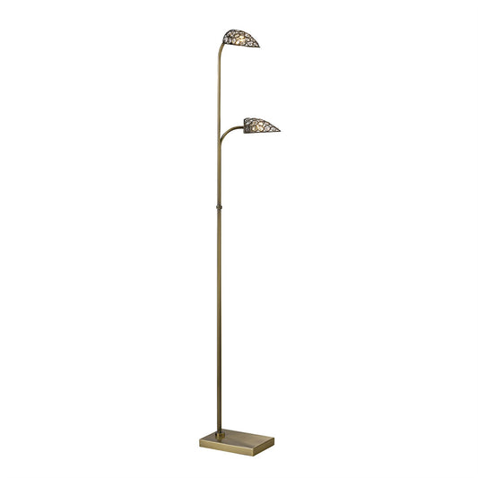 Diyas Ashton Floor Lamp 2 Light G9 Antique Brass/Crystal, NOT LED/CFL Compatible