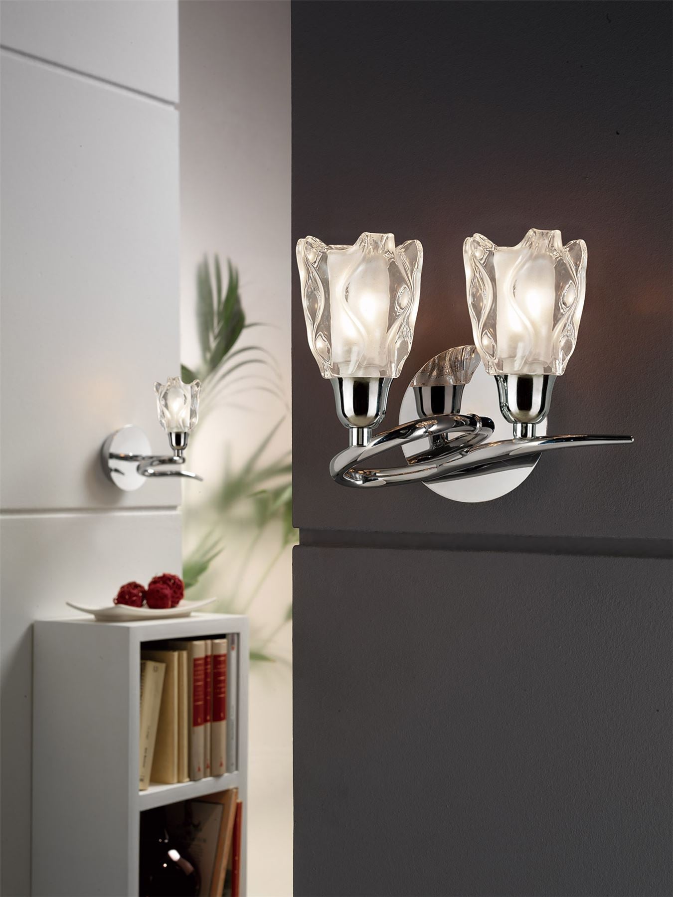 Mantra Amel Wall Light Switched 2 Light L1/SGU10, Polished Chrome, CFL Lamps INCLUDED