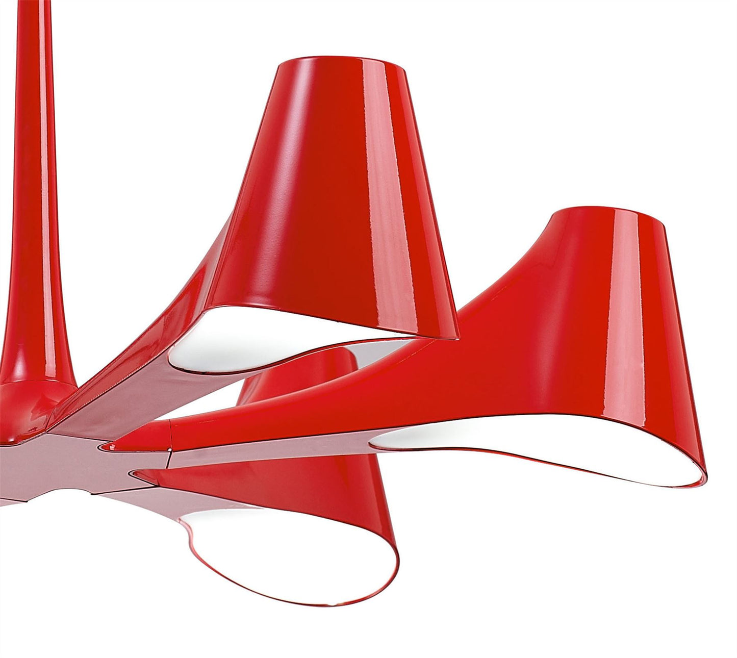 Mantra Ora 77cm Telescopic Convertible To Semi Flush 6 Light E27, Gloss Red/White Acrylic/Polished Chrome, CFL Lamps INCLUDED