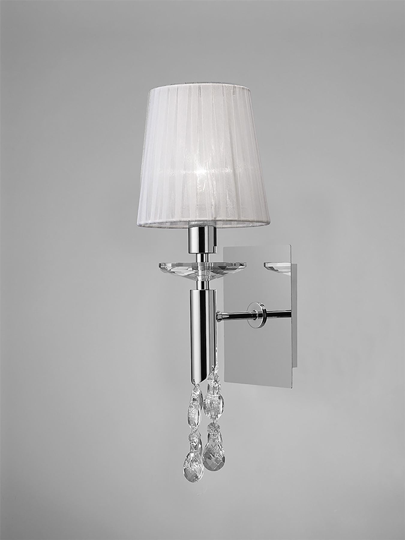 Mantra Tiffany Wall Light Switched 1+1 Light E14+G9, Polished Chrome with White Shade & Clear Crystal