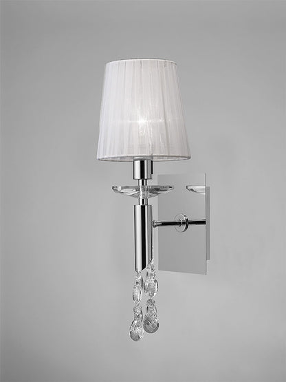 Mantra Tiffany Wall Light Switched 1+1 Light E14+G9, Polished Chrome with White Shade & Clear Crystal