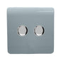 Trendi 2 Gang 2 Way 240V 100w LED Dimmer Screwless Raised Front Plate Plastic Artistic Modern Glossy 10 Amp Chrome Single Electrical Wall Light Switch in Cool Grey - ART-2LDMCG