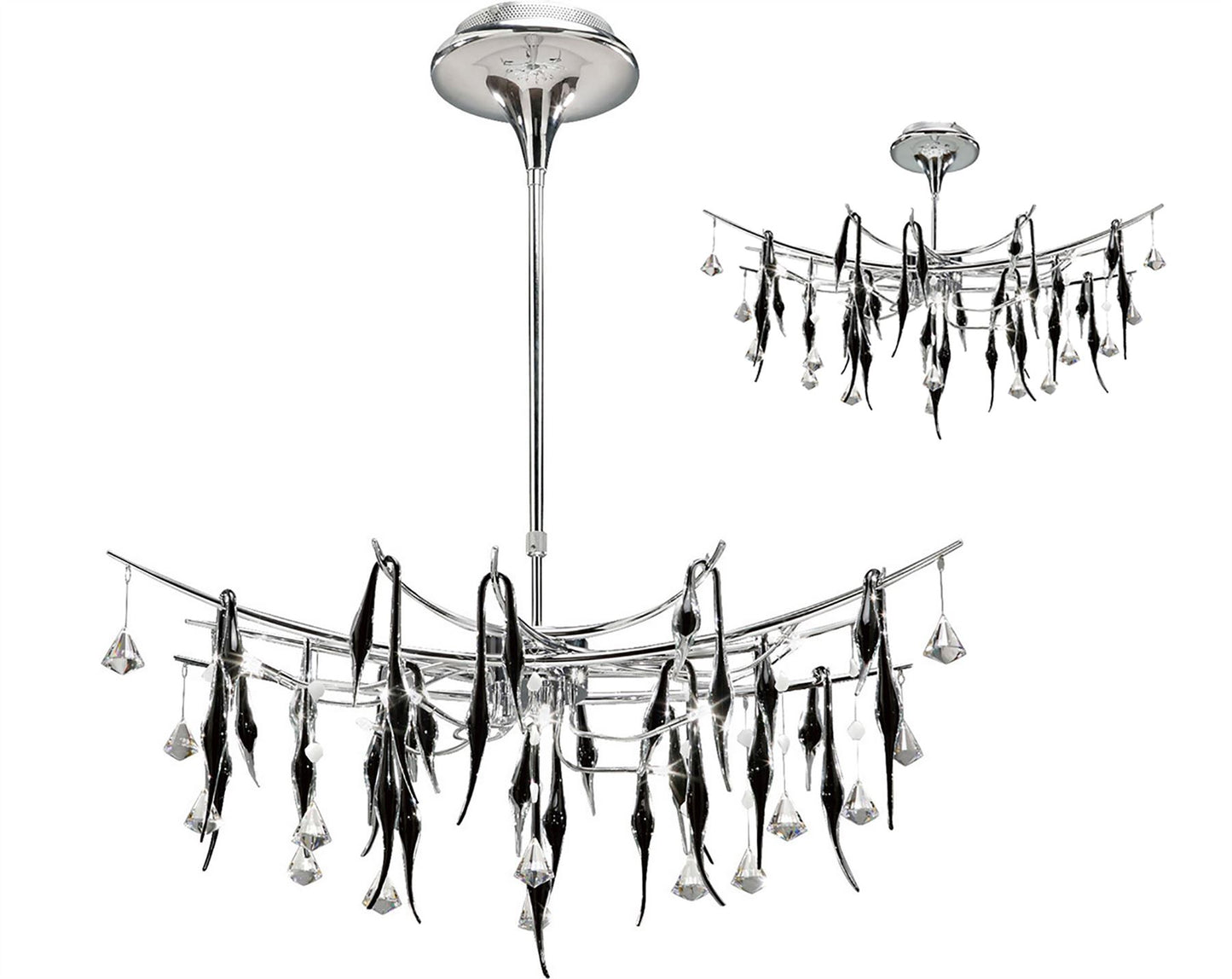 Diyas Cygnet  Oval 11 Light G4 Polished Chrome/Black Glass/Crystal, NOT LED/CFL Compatible Ceiling Pendant Light Fitting