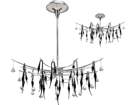 Diyas Cygnet  Oval 11 Light G4 Polished Chrome/Black Glass/Crystal, NOT LED/CFL Compatible Ceiling Pendant Light Fitting