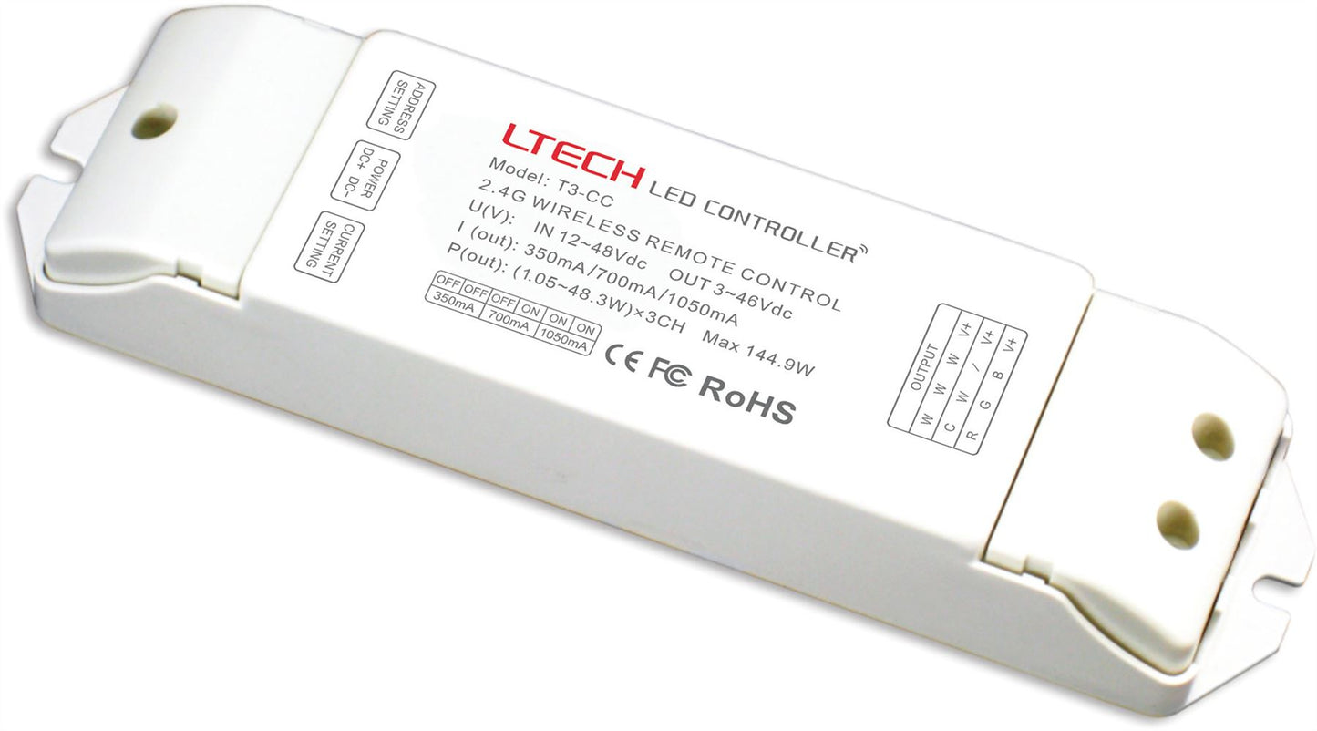 LTECH CC Wireless Receiver, 12/24/36/48V DC, 3-46V DC, 350/700/1050mA, 1.05-48.3W, Compatible with T1/T2/T2M/T3/T3M/T3X Controllers