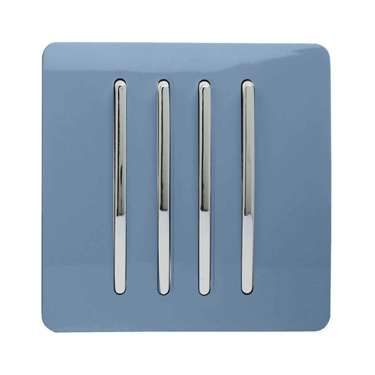 Trendi 4 Gang 2 Way Artistic Modern Glossy 10 Amp Rocker Tactile Light Switch Sky