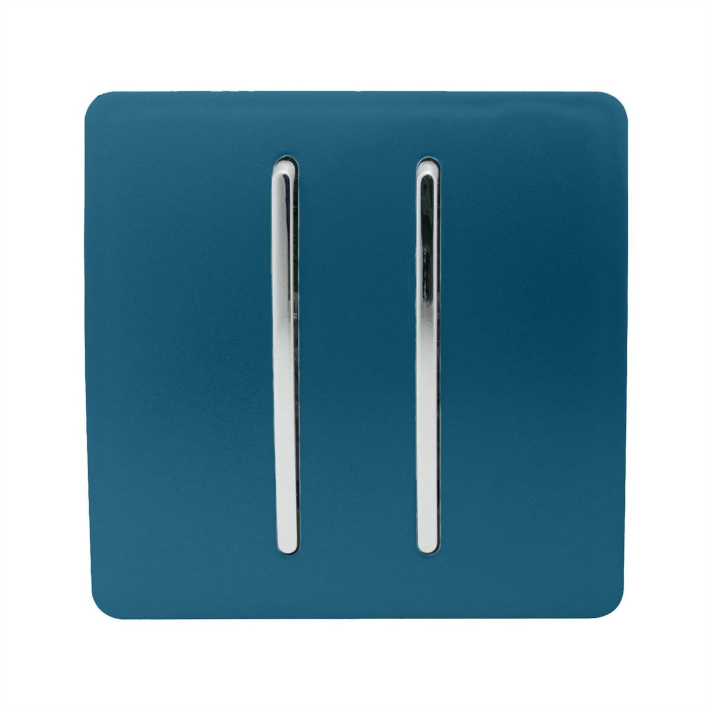 Trendi 2 Gang (2 Way & 3 way Intermediate) 240V Screwless Raised Front Plate Plastic Artistic Modern Glossy 10 Amp Chrome Rocker Double Electrical Wall Light Switch Midnight Blue - ART-SS29MD
