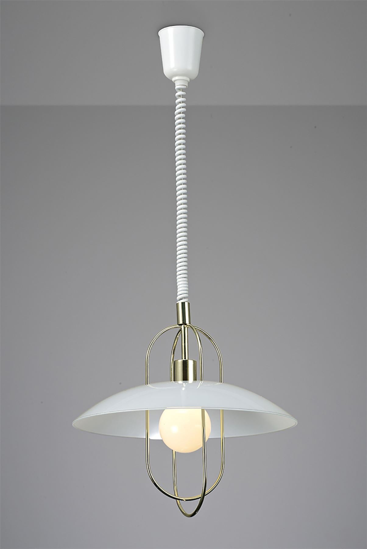 Deco Riva Rise & Fall Pendant 1 Light E27, Polished Brass/Opal White Glass Shade