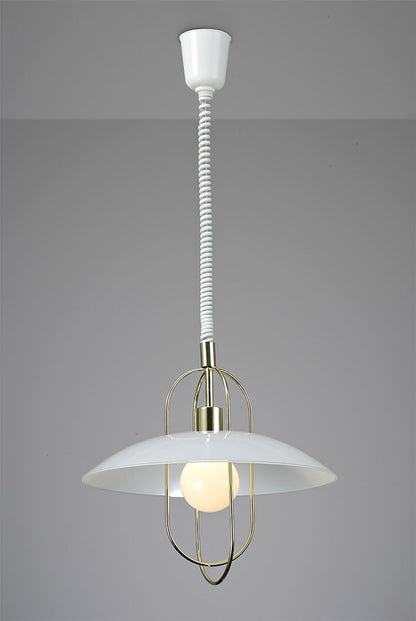 Deco Riva Rise & Fall Pendant 1 Light E27, Polished Brass/Opal White Glass Shade