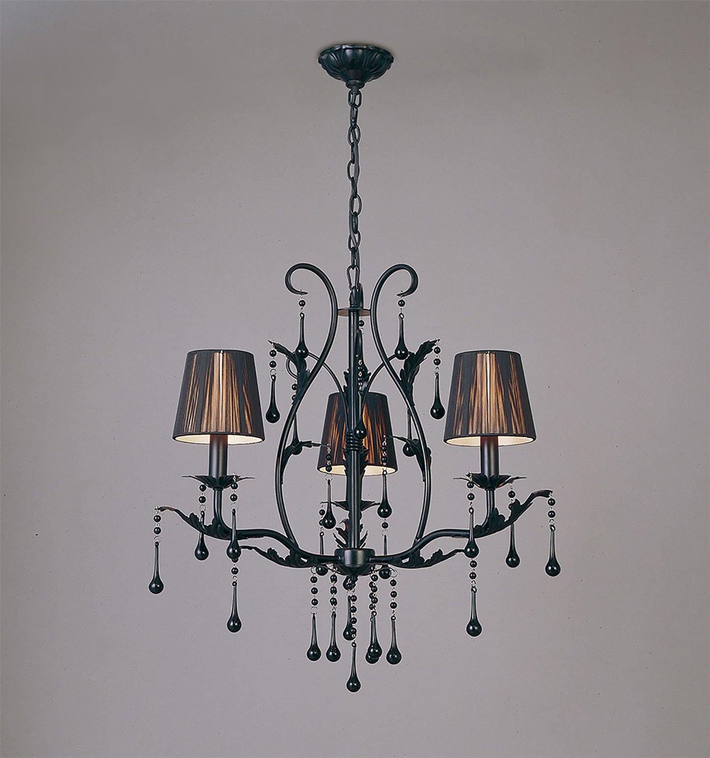 Diyas Flur 50cm  Round 3 Light E14 Black Ceiling Pendant Light Fitting