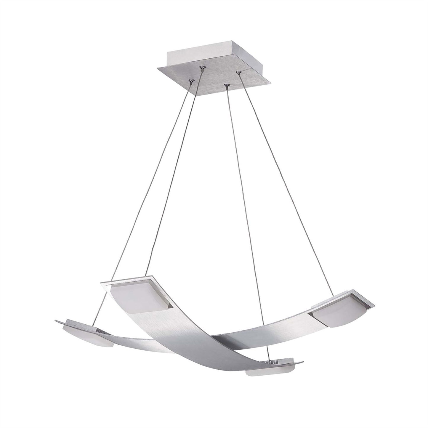 Mantra Fusion Thea Square Pendant 4 Light 28W LED 3000K, 2520lm, Satin Aluminium/Frosted Acrylic, 3yrs Warranty