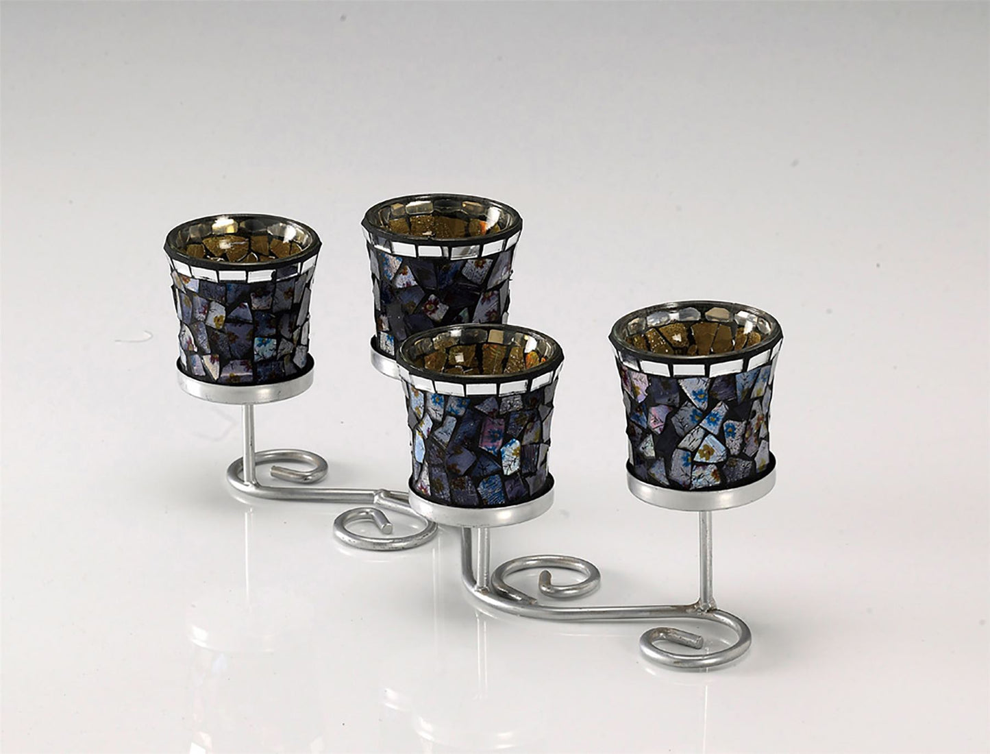 Diyas Home (DH) Myra Mosaic Candle Holder Blue/Silver Mosaic