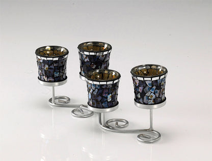 Diyas Home (DH) Myra Mosaic Candle Holder Blue/Silver Mosaic