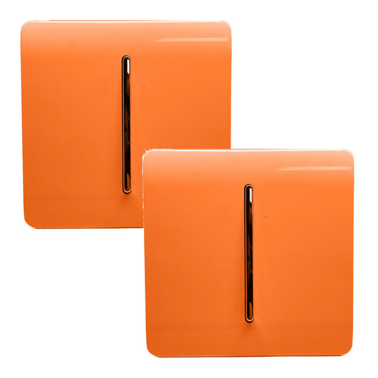 Trendi 1 Gang 2 Way 240V Screwless Artistic Modern Glossy 10 Amp Chrome Rocker Electrical Wall Light Switch in Sunset Orange (2 pack)